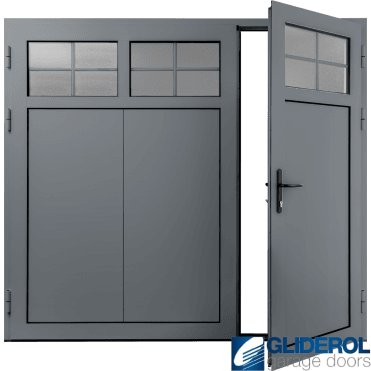 WINDOW-GREY (RAL7040) Insulated Traditional Vertical Wide Rib Side Hinged Garage Door (1/3)