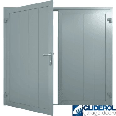 WINDOW-GREY (RAL7040) Insulated Vertical Medium Rib Side Hinged Garage Door