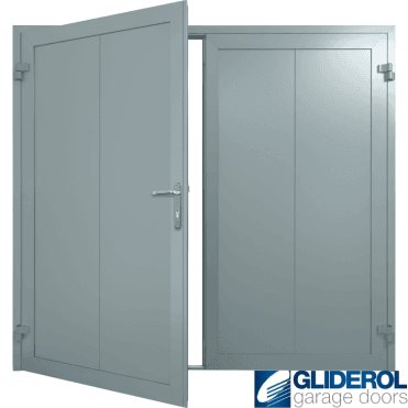 WINDOW-GREY (RAL7040) Insulated Vertical Wide Rib Side Hinged Garage Door