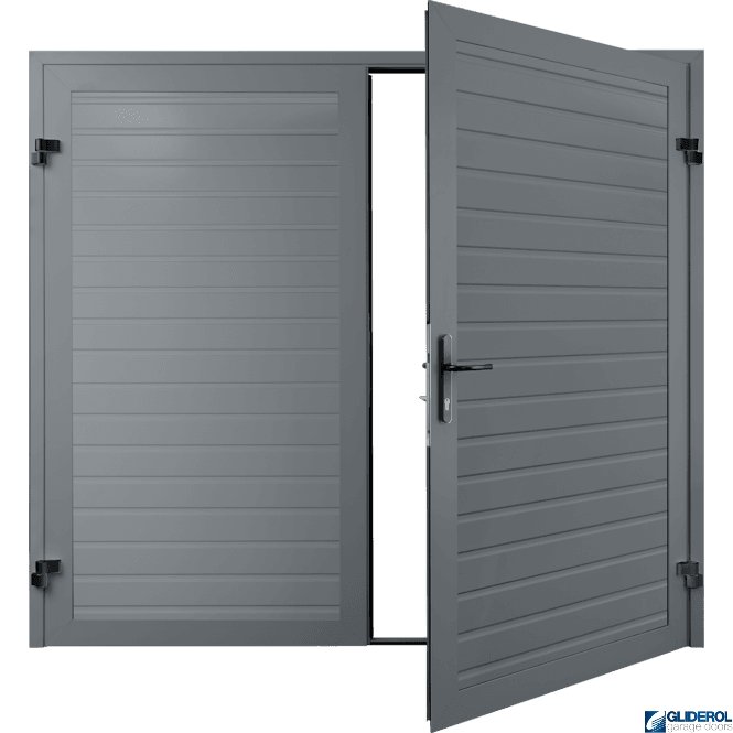 Gliderol WINDOW GREY (RAL7040) Premium Horizontal Standard Rib (non-insulated) Side Hinged Garage Door