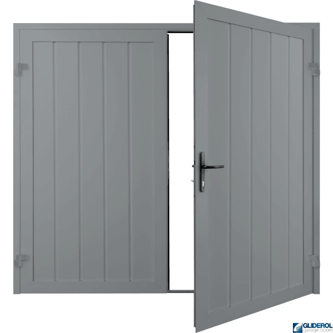 Gliderol WINDOW GREY (RAL7040) Premium Vertical Medium Rib (non-insulated) Side Hinged Garage Door