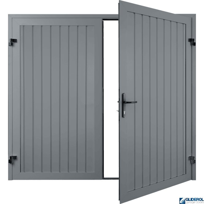 Gliderol WINDOW GREY (RAL7040) Premium Vertical Standard Rib (non-insulated) Side Hinged Garage Door
